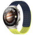 For Huawei Watch 4 Pro 22mm Holes Breathable 3D Dots Silicone Watch Band(Midnight Blue+Lime Green)