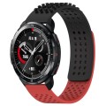 For Honor Watch GS Pro 22mm Holes Breathable 3D Dots Silicone Watch Band(Black+Red)