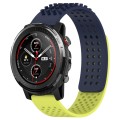 For Amazfit 3 22mm Holes Breathable 3D Dots Silicone Watch Band(Midnight Blue+ Lime Green)