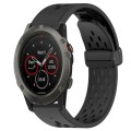 For Garmin Fenix 5X Sapphire 26mm Folding Buckle Hole Silicone Watch Band(Black)