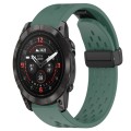 For Garmin Epix Pro 51mm 26mm Folding Buckle Hole Silicone Watch Band(Dark Green)