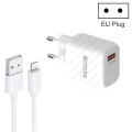 TE-005 QC3.0 18W USB Fast Charger with 1m 3A USB to 8 Pin Cable, EU Plug(White)