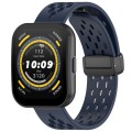 For Amazfit Bip 5 Folding Magnetic Clasp Silicone Watch Band(Dark Blue)