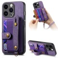 For iPhone 14 Pro Max Retro Cross Wristband Wallet Leather Back Phone Case(Purple)