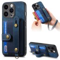 For iPhone 14 Pro Max Retro Cross Wristband Wallet Leather Back Phone Case(Blue)