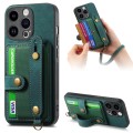 For iPhone 14 Pro Max Retro Cross Wristband Wallet Leather Back Phone Case(Green)