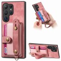 For Samsung Galaxy S24 Ultra 5G Retro Cross Wristband Wallet Leather Back Phone Case(Pink)