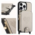 For iPhone 15 Pro Crossbody Love Zipper Leather Back Phone Case(White)