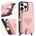 For iPhone 15 Pro Crossbody Love Zipper Leather Back Phone Case(Pink)