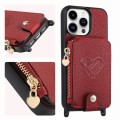 For iPhone 15 Pro Crossbody Love Zipper Leather Back Phone Case(Red)