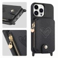 For iPhone 15 Pro Max Crossbody Love Zipper Leather Back Phone Case(Black)