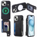 For iPhone 15 Magsafe Zipper RFID Wallet All-inclusive Shockrpoof Phone Case(Black)