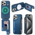 For iPhone 15 Pro Magsafe Zipper RFID Wallet All-inclusive Shockrpoof Phone Case(Blue)