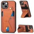 For iPhone 15 Carbon Fiber Wallet Flip Card K-shaped Holder Phone Case(Brown)