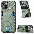 For iPhone 15 Carbon Fiber Wallet Flip Card K-shaped Holder Phone Case(Green)