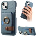 For iPhone 15 Plus Litchi Leather Oil Edge Ring Card Back Phone Case(Light blue)
