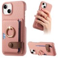 For iPhone 15 Plus Litchi Leather Oil Edge Ring Card Back Phone Case(Pink)