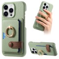 For iPhone 15 Pro Litchi Leather Oil Edge Ring Card Back Phone Case(Tea Green)