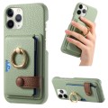 For iPhone 11 Pro Litchi Leather Oil Edge Ring Card Back Phone Case(Tea Green)