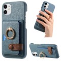 For iPhone 11 Litchi Leather Oil Edge Ring Card Back Phone Case(Light Blue)