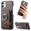 For iPhone 11 Litchi Leather Oil Edge Ring Card Back Phone Case(Grey)