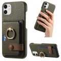 For iPhone 12 mini Litchi Leather Oil Edge Ring Card Back Phone Case(Green)