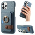 For iPhone 12 Pro Max Litchi Leather Oil Edge Ring Card Back Phone Case(Light Blue)