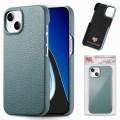 For iPhone 15 Litchi Oil Edge Leather Back Phone Case(Light Blue)