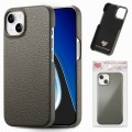 For iPhone 15 Litchi Oil Edge Leather Back Phone Case(Grey)