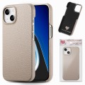 For iPhone 15 Litchi Oil Edge Leather Back Phone Case(Khaki)