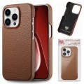 For iPhone 15 Pro Litchi Oil Edge Leather Back Phone Case(Brown)