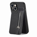 For iPhone 15 Carbon Fiber Vertical Flip Zipper Phone Case(Black)