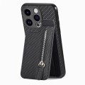 For iPhone 15 Pro Carbon Fiber Vertical Flip Zipper Phone Case(Black)