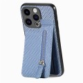 For iPhone 15 Pro Carbon Fiber Vertical Flip Zipper Phone Case(Blue)