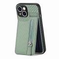 For iPhone 15 Plus Carbon Fiber Vertical Flip Zipper Phone Case(Green)