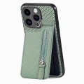 For iPhone 15 Pro Max Carbon Fiber Vertical Flip Zipper Phone Case(Green)