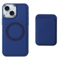For iPhone 15 Pro Imitation Liquid Skin Feel Plating Magsafe Card Bag Phone Case(Blue)