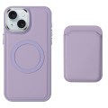 For iPhone 15 Pro Max Imitation Liquid Skin Feel Plating Magsafe Card Bag Phone Case(Purple)