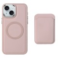For iPhone 15 Pro Max Imitation Liquid Skin Feel Plating Magsafe Card Bag Phone Case(Pink)