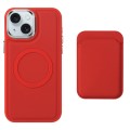 For iPhone 15 Pro Max Imitation Liquid Skin Feel Plating Magsafe Card Bag Phone Case(Red)