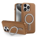 For iPhone 15 Pro Max Shield MagSafe Magnetic Holder Phone Case(Brown)