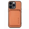 For iPhone 15 Pro Carbon Fiber Leather Card Magsafe Phone Case(Brown)