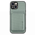 For iPhone 15 Plus Carbon Fiber Leather Card Magsafe Phone Case(Green)