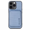 For iPhone 15 Pro Max Carbon Fiber Leather Card Magsafe Phone Case(Blue)