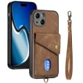 For iPhone 15 Retro Card Wallet Fold Leather Phone Case with Strap(Brown)
