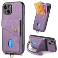 For iPhone 15 Plus Retro Card Wallet Fold Leather Phone Case with Strap(Purple)