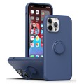 For iPhone 15 Pro Ring Kickstand Silicone Phone Case(Dark Blue)
