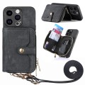 For iPhone 15 Pro Max Crossbody Multi-function Zipper Wallet Phone Case(Black)