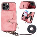 For iPhone 15 Pro Max Crossbody Multi-function Zipper Wallet Phone Case(Pink)