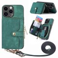 For iPhone 15 Pro Crossbody Multi-function Zipper Wallet Phone Case(Green)